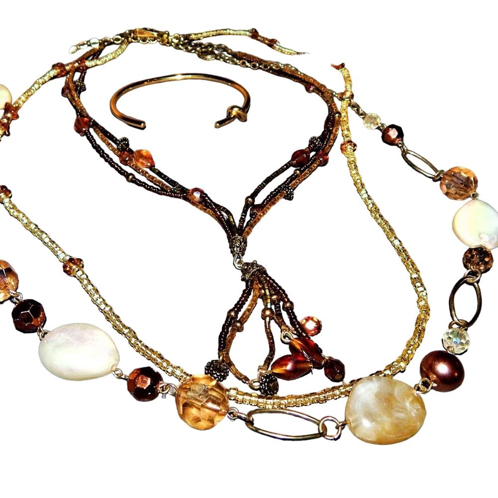 Boho 3 Beaded Necklaces & Bracelet Lot